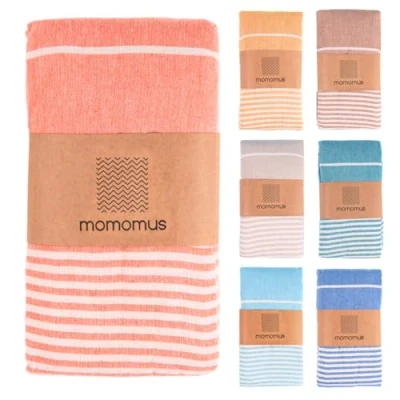 Abbildung von MOMOMUS Fouta XXL, Sandfrei, mit Fransen Großes Strandtuch aus Baumwolle, Sandabweisend Ideal für Picknicks am Strand Lachs, 210x240 cm