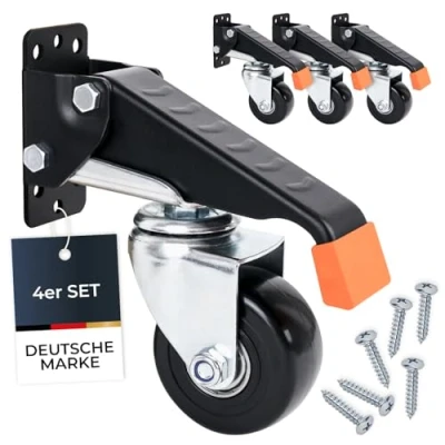 Abbildung von HMF 6750 Schwerlastrollen absenkbar für Werkbank 4 Stück 65 mm bis 300 kg Schwarz aus Polyurethan