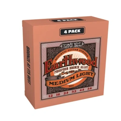 Abbildung von Ernie Ball Earthwood Medium Light Akustik Gitarrensaiten, Phosphor Bronze, 4 Pakete, Stärke 1254