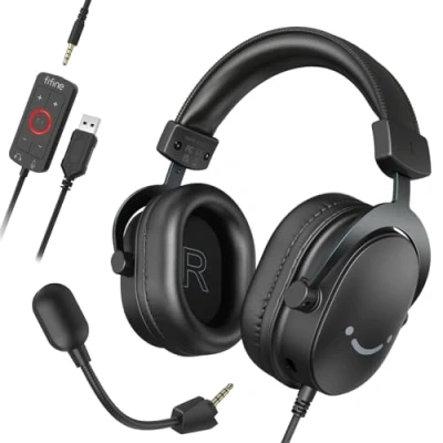 Abbildung von FIFINE Gaming Headset mit Mikrofon, Over Ear Kopfhörer Kabel, USB für PC PS4 PS5 Xbox Switch, RGB Headphone 7.1 Surround Sound und Ohrpolster