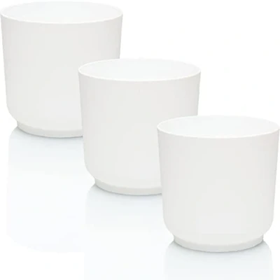 Abbildung von idea station Sati Blumentopf Set 3 x 13 cm weiß bruchsichere Blumentöpfe aus Plastik für verschiedenste Pflanzen, Blumen Matte Übertöpfe innen und außen