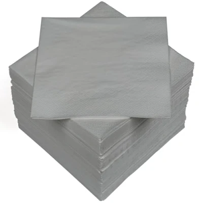 Abbildung von HEKU 100 einfarbige Servietten, 3 lagig, 33x33cm I Einheitliche Qualität für Veranstaltungen &amp; Gastronomie Praktische 5er Packung Hoch saugfähig und stilvoll, silber