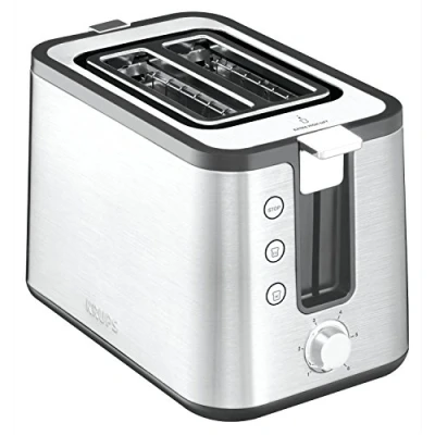 Abbildung von Krups KH442D Control Line Premium Toaster Edelstahl 2 kurze Schlitze für Scheiben Brötchenaufsatz 6 Bräunungsgrade 850 W 23.6 x 32.4 20.2 cm Silber/ Schwarz