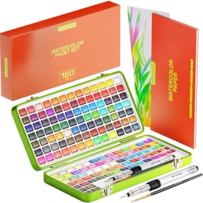 Abbildung von Artistro Aquarellfarben set 160 Farben mit Pinsel und Aquarellpapier, Tragbarer Box Aquarellset, Aquarell für Reisen, Wasserfarben Künstler Hobbymaler