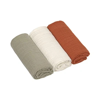 Abbildung von LÄSSIG Baby Puckdecke Spuckdecke Pucktuch Mulltuch 3er Set Baumwolle 60 x cm/Swaddle &amp; Burp Blanket M olive/milky/rust