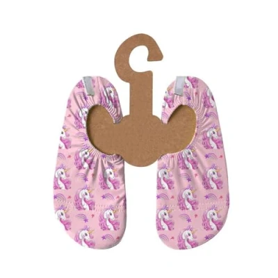 Abbildung von Slipstop Kinder Strandschuhe Anti Rutsch Sport Schwimmschuhe Badeschuhe Urlaub Iris in rosa mit Einhörner Sonnenschutzfaktor 50+, Gr. 21 23