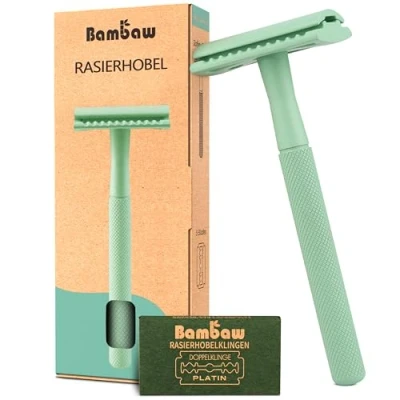 Abbildung von Bambaw Metall Rasierer Plastikfrei Mint grün Nachhaltig mit 5 Rasierklingen Rasierhobel Eco Herren und Damen Safety Razor
