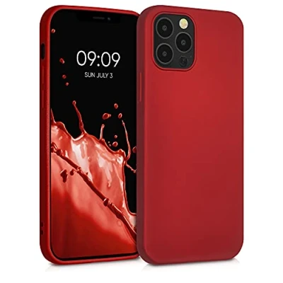 Abbildung von kwmobile Case kompatibel mit Apple iPhone 12 / Pro Hülle Schutzhülle aus Silikon metallisch schimmernd Handyhülle Metallic Dunkelrot
