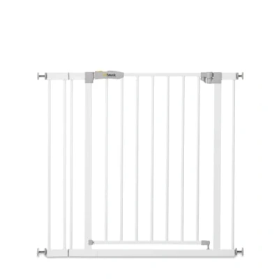 Abbildung von hauck Treppenschutzgitter / Türschutzgitter Open N Stop KD mit 9 cm Verlängerung für Breiten 84 89 cm, ohne Bohren, 0 24 Monate, Einhändiges Öffnen, Beidseitig Schwenkbar, Metall (White)
