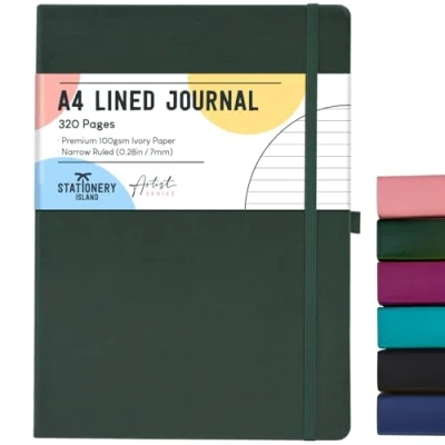 Abbildung von STATIONERY ISLAND A4 liniertes Notizbuch, 320 Seiten dickes Tagebuch, Hardcover mit 100 g/m² zum Schreiben, Arbeiten, Lernen, Tanne