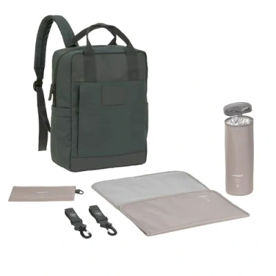 Abbildung von LÄSSIG Baby Wickelrucksack Wickeltasche Rucksack mit Wickelunterlage, Kinderwagenbefestigung, Flaschenhalter nachhaltig produziert/GRE Vividal Backpack dark olive