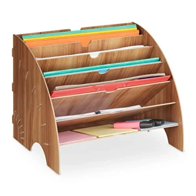 Abbildung von Relaxdays Dokumentenablage, 6 Ablagefächer, DIN A4, HxBxT: 27 x 34 cm, Büro &amp; Schule, Organizer, MDF, braun