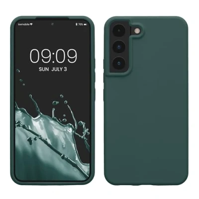 Abbildung von kwmobile Schutzhülle kompatibel mit Samsung S22 Hülle Silikon Case Handyhülle weiche Oberfläche kabelloses Laden Blaugrün
