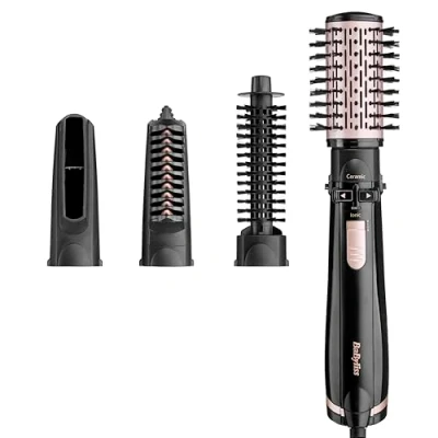 Abbildung von BaByliss rotierende Warmluftbürste mit 1000 Watt und 4 Aufsätzen zum Trocknen, Glätten, Formen für Volumen, Ionen Technologie Anti Frizz Effekt, Schwarz, AS200E