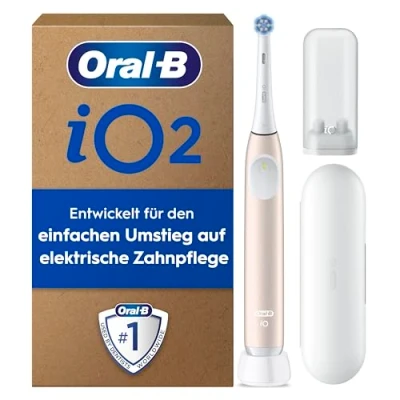 Abbildung von Oral B iO Series 2 Elektrische Zahnbürste/Electric Toothbrush, 1 Aufsteckbürste, 3 Putzmodi für Zahnpflege, Magnet Technologie, Reise Etui, Aufsteckbürsten Designed by Braun, Calm Pink