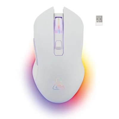 Abbildung von THE G LAB Kult Helium kabellose Gaming Maus, kabellos, wiederaufladbar, 3200 DPI, Retro Beleuchtung, 7 Farben, für Computer/Mac/PS5/Xbox Weiß