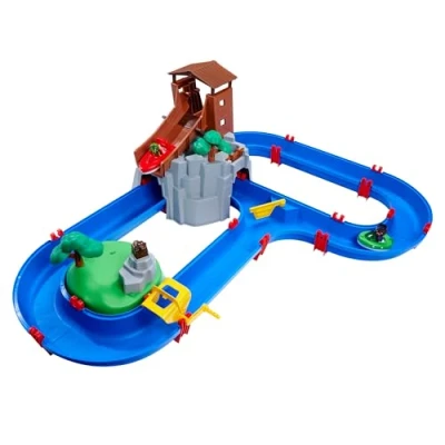 Abbildung von AquaPlay Adventureland Wasserbahn mit Berg, Turm und Stausee, Spieleset inkl. 2 Tierfiguren, Motorboot Speedboot, für Kinder ab 3 Jahren