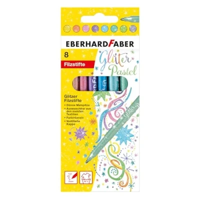 Abbildung von Eberhard Faber 551009 Glitzer Filzstifte Pastell, 8 Malstifte mit dünner Spitze im Kartonetui