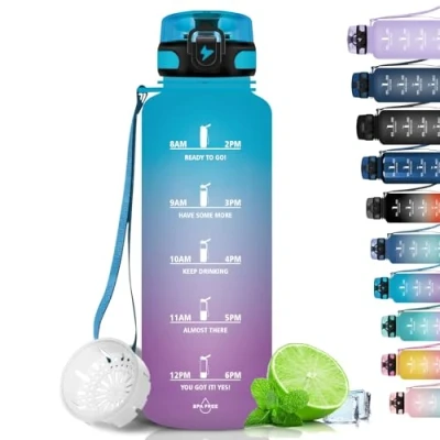 Abbildung von Grsta Trinkflasche 1,5 Liter Sport, BPA Frei, Kohlensäure Geeignet, Auslaufsicher, Wasserflasche mit Filter und Zeitmarkierung für Fahrrad, Fitness, Büro Outdoor