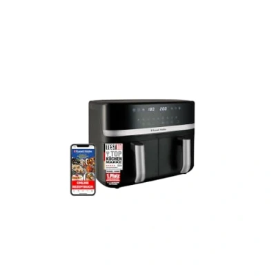 Abbildung von Russell Hobbs Heißluftfritteuse 2 Kammern 9L Rapid AirFryer [2 Fächer je 4,5l, sehr leiser Betrieb, 9 Programme] SatisFry (spülmaschinenfest, max 200C,Warmhaltefunktion,Fritteuse ohne Öl) 27681 56