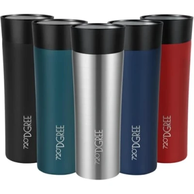 Abbildung von 720DGREE Thermobecher 460ml “PleasureToGo 2.0 3 Größen, 6h Heiß, 12h Kalt, Auslaufsicher, BPA Frei, Hygienisch, 360 Trinköffnung Travel Mug, Thermo Becher To Go: Schlank, Edel Rot