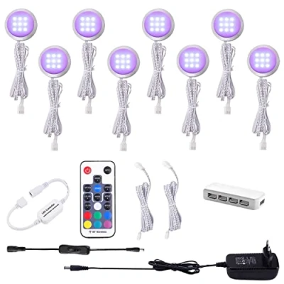 Abbildung von AIBOO RGB LED Schrankbeleuchtung 8er Set, 12V Unterbauleuchte Farbwechsel mit Fernbedienung, Dimmbar Vitrinenbeleuchtung für die Beleuchtung von Küchenschränken