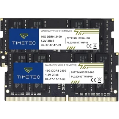 Abbildung von Timetec 32GB KIT (2x16GB) DDR4 2400MHz PC4 19200 Non ECC Unbuffered 1.2V CL17 2Rx8 Dual Rank 260 Pin SODIMM Laptop Notebook PC Computer Speicher RAM Modul Upgrade (32GB KIT(2x16GB))