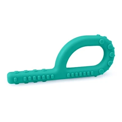 Abbildung von ARK® Grabber Standard in glatt oder texturiert mit einfacher Handhabung für Kinder durch Schlaufenform inkl. ATC Pflegeanleitung Kiefermotorik, Beißblock, Kauen, Zahnen (texturiert, mittel türkis)