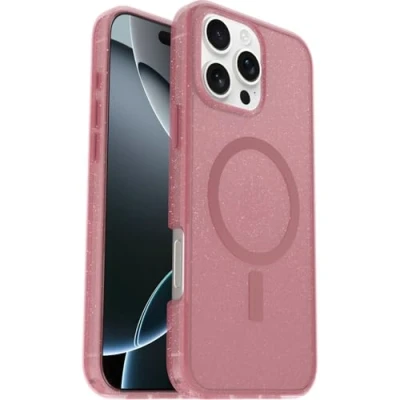 Abbildung von OtterBox Symmetry Series Clear MagSafe transparente Hülle für iPhone 16 Pro Max, stoßfest, sturzsicher, schützende Hülle, 3X getestet nach Militärstandard, Transparent/Rosa