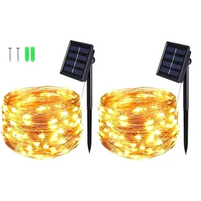 Abbildung von BOLWEO [2 Stück] Solar Lichterkette Aussen, 5M 50 LED Außen Wasserdicht Kupferdraht Beleuchtung für Weihnachten,Garten,Terrasse,Hof,Bäume,Party,Hochzeit,Innen/Außen Dekoration(Warmweiß)