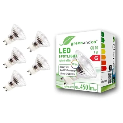 Abbildung von greenandco 5x GU10 LED Spot 7W 450 lm 4000K neutralweiß 36 230V CRI 90+ flimmerfrei nicht dimmbar