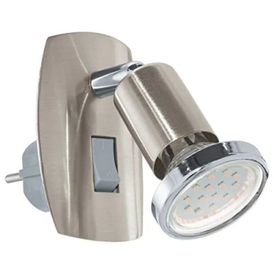 Abbildung von EGLO Steckdosenspot Mini, 1 flammige Steckerleuchte, Steckdosenlampe aus Stahl, Farbe: Nickel matt, chrom, Fassung: GU10, inkl. Schalter