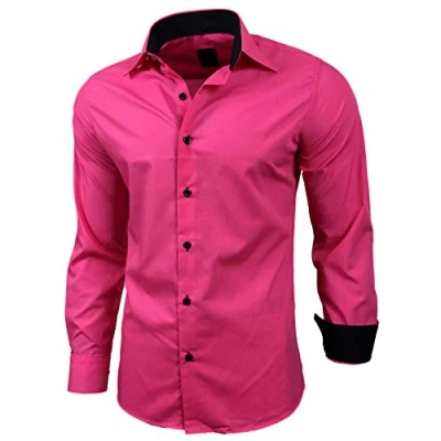 Abbildung von Baxboy Herren Hemd Slim Fit Bügelleicht für Anzug, Business, Hochzeit, Freizeit Langarm Hemden Männer Langarmhemd R 44, Farbe:Pink, Größe:M
