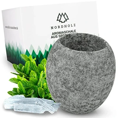 Abbildung von NORDHOLZ® Sauna Aromaschale aus Speckstein für einen langanhaltenden und intensiven Duft Aufguss Stein perfekt oder Mentholkristalle Zubehör Saunazubehör