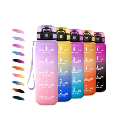 Abbildung von Trinkflasche 500ml, Auslaufsicher Wasserflasche mit Filte, Sport Trinkflaschen Kohlensäure Geeignet, Zeitmarkierungen, Sportflasche für Picknick, Camping, Kinder, Fahrrad, Gym
