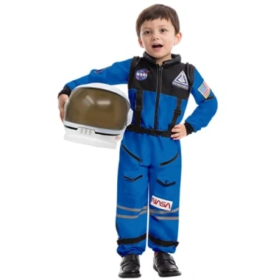 Abbildung von Spooktacular Creations Blau Astronaut Kostüm mit Helm für Kinder, Raumanzug, Space Jumpsuit, Halloween NASA Jungen Mädchen Pretend Role Play Dress Up Medium (8 10 Jahre)