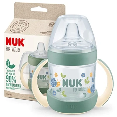 Abbildung von NUK for Nature Schnabeltasse 6 18 Monate 150 ml Griffe &amp; brustähnlicher nachhaltiger Silikonauslauf auslaufsicher Anti Kolik Temperaturkontrolle BPA frei Grün