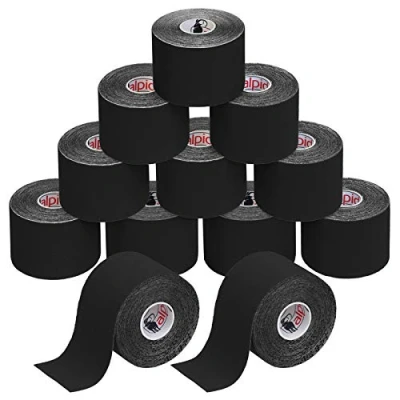Abbildung von ALPIDEX Kinesiologie Tape 1/3/ 6/12 Rollen Viele Farben 5 m x cm Anwendungsbroschüre Elastisch Wasserfest Hautfreundlich Physio Muskel Set, Farbe:schwarz, Menge:12