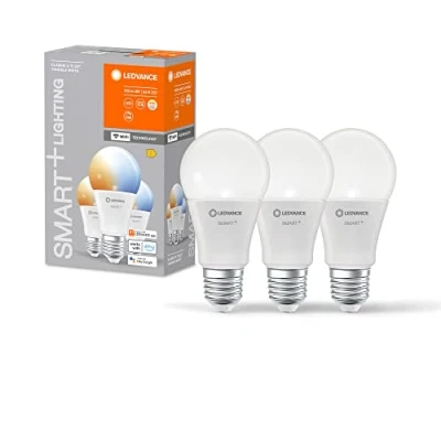 Abbildung von LEDVANCE Smarte LED Lampe mit WiFi Technologie für E27 Sockel, matte Optik ,Lichtfarbe änderbar (2700K 6500K), 1055 Lumen, Ersatz herkömmliche 75W Leuchtmittel, smart dimmbar, 3 er Pack