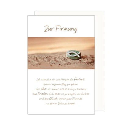 Abbildung von Edition Seidel Premium Glückwunschkarte zur Firmung mit Umschlag. Firmungskarte Spruch Karte Grusskarte Stein Fisch Junge Mädchen (FI127 SW023)