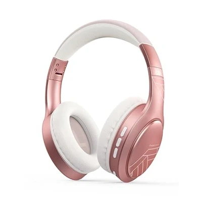 Abbildung von PowerLocus Bluetooth Kopfhörer Over Ear, Kabellos mit 3 EQ modi, 60std. Spielzeit, Hi Fi Stereo Faltbare Headset Mikrofon, Memory Foam Ohrpolster und Stoff Stirnband für Handy/Reisen/PC