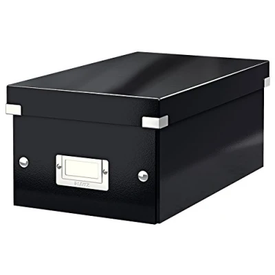 Abbildung von Leitz Click &amp; Store kleine, längliche Aufbewahrungsbox mit Deckel, Box zur DVD Aufbewahrung, als Geschenkbox oder für Zubehör im Haushalt und Büro, 84% recycelte Premium Hartpappe, Schwarz, 60420095
