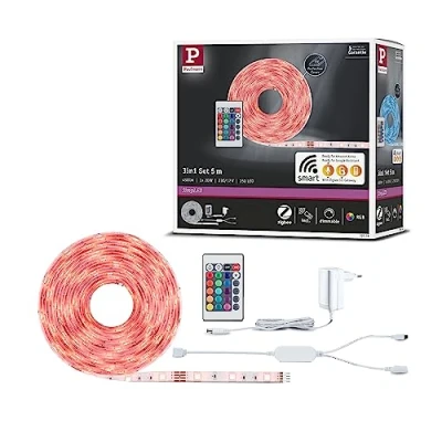 Abbildung von Paulmann 70534 SimpLED LED Strip Smart Home Zigbee RGB Komplettset 5m 20W 450lm 30LEDs/m 24VA Profil für Leuchtstreifen, Weiß