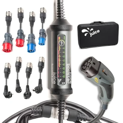 Abbildung von Juice Booster 2 Mobile Ladestation 22 kW, Schweizer Design, Adapter für alle Steckdosen, Typ Ladekabel, automatische Adaptererkennung, wetterfest &amp; robust