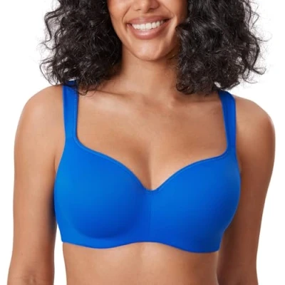 Abbildung von DELIMIRA Damen T Shirt BH mit Bügel Nahtloser Große Größen Gepolstert Funkelndes Blau 80F