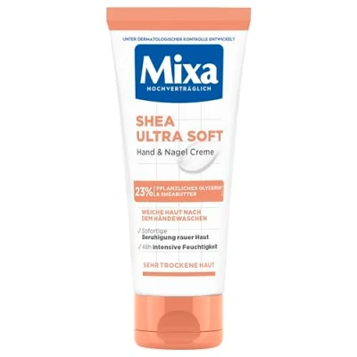 Abbildung von Mixa Shea Ultra Soft Hand &amp; Nagelcreme pflegender Handbalsam für trockene, rissige und raue Hände, Schutz intensive Pflege mit Glycerin Sheabutter, 100 ml