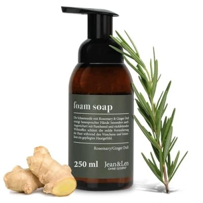 Abbildung von Jean &amp; Len Schaumseife Rosemary Ginger, reinigt beanspruchte Hände sanft mit angenehmen Schaum, frischer Duft nach Rosmarin Ingwer, ohne Parabene Silikone, 250 ml