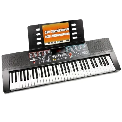 Abbildung von Rockjam RJ640 61 Tastaturklavier mit Notenständer, Klaviernotenaufklebern und einfach Klavierunterricht Schwarz Elektronisches Keyboard