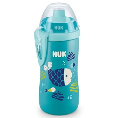 Abbildung von NUK Junior Cup Trinkflasche mit Chamäleon Effekt 18+ Monate Farbwechsel auslaufsicherer Trinklernbecher Push Pull Trinksauger Clip &amp; Schutzkappe BPA frei 300 ml blau