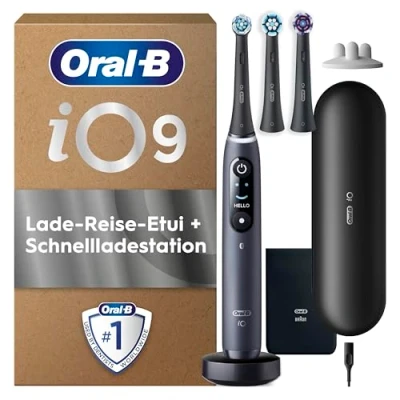 Abbildung von Oral B iO Series 9 PLUS Edition Elektrische Zahnbürste/Electric Toothbrush, 3 Aufsteckbürsten inkl. Whitening, Magnet Etui, 7 Putzmodi, Geschenk Mann/Frau, Designed by Braun, black